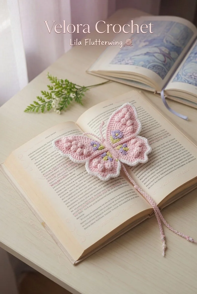 Beautiful butterfly crochet bookmark pattern with floral tassel design.