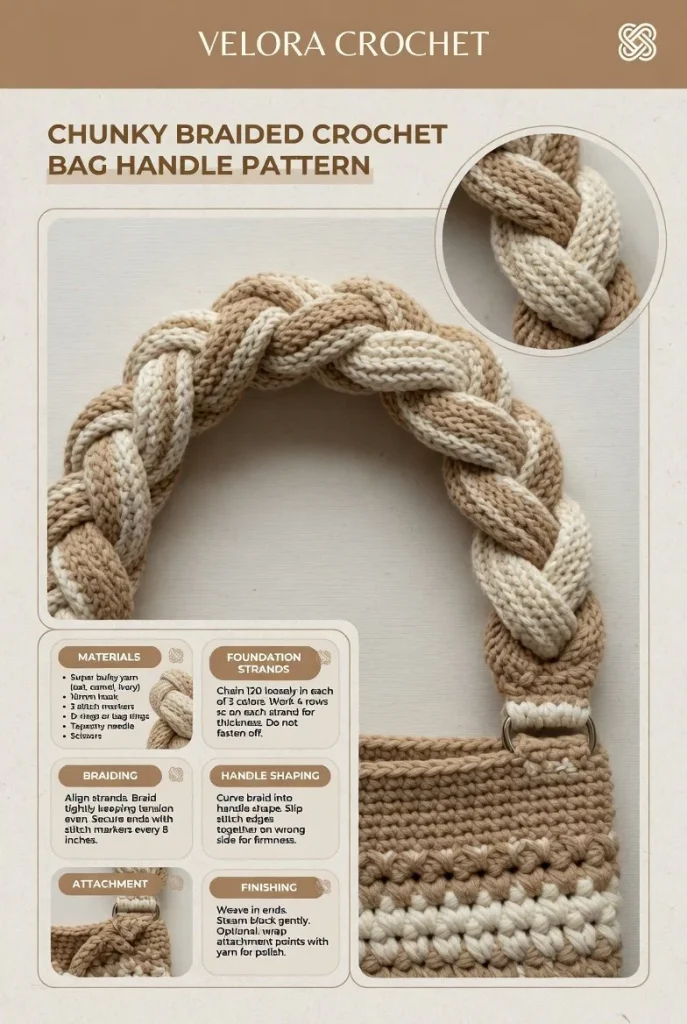 Chunky braided crochet bag handle pattern tutorial for DIY projects