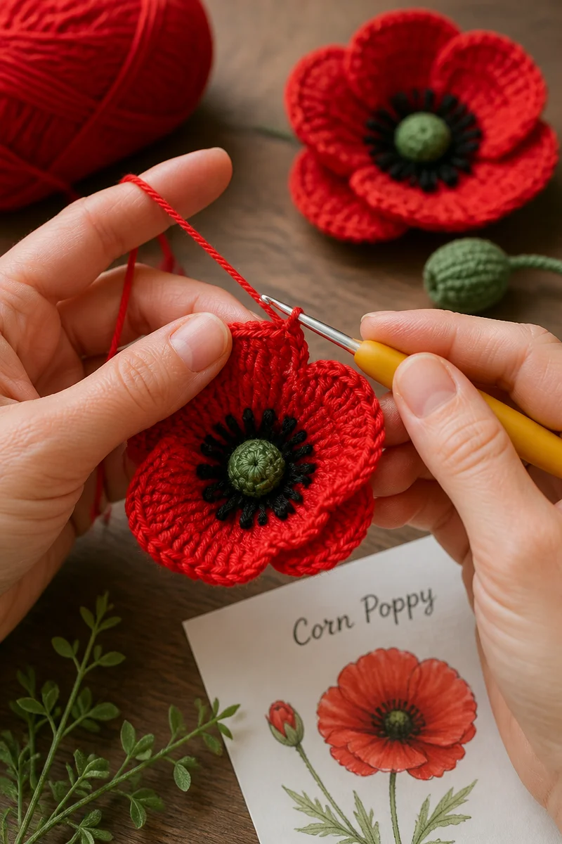 Crochet Poppy Flower Free Pattern Step by Step