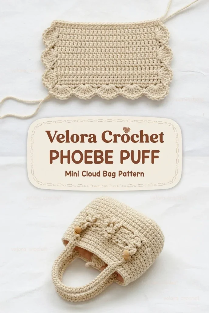 Cream mini crochet handbag pattern with wooden ring handles