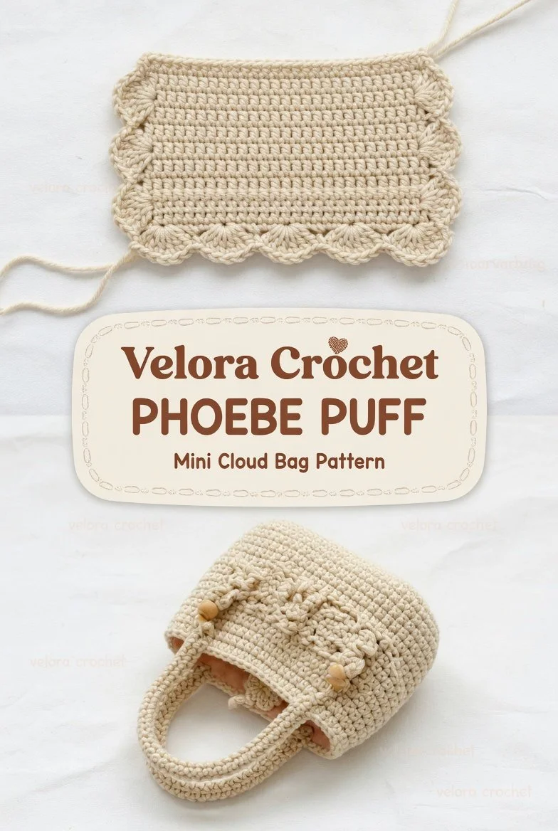Cream mini crochet handbag pattern with wooden ring handles