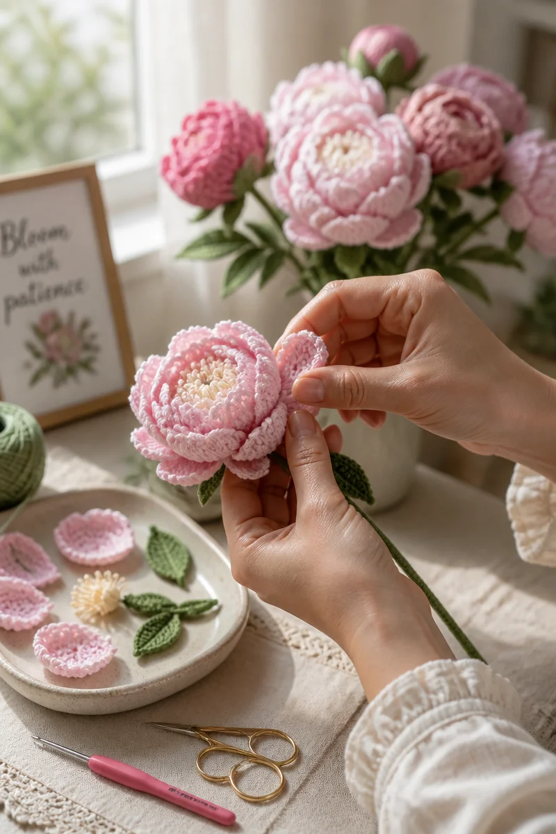 Create a Romantic Bouquet with Our Crochet Peony Flower Free Pattern