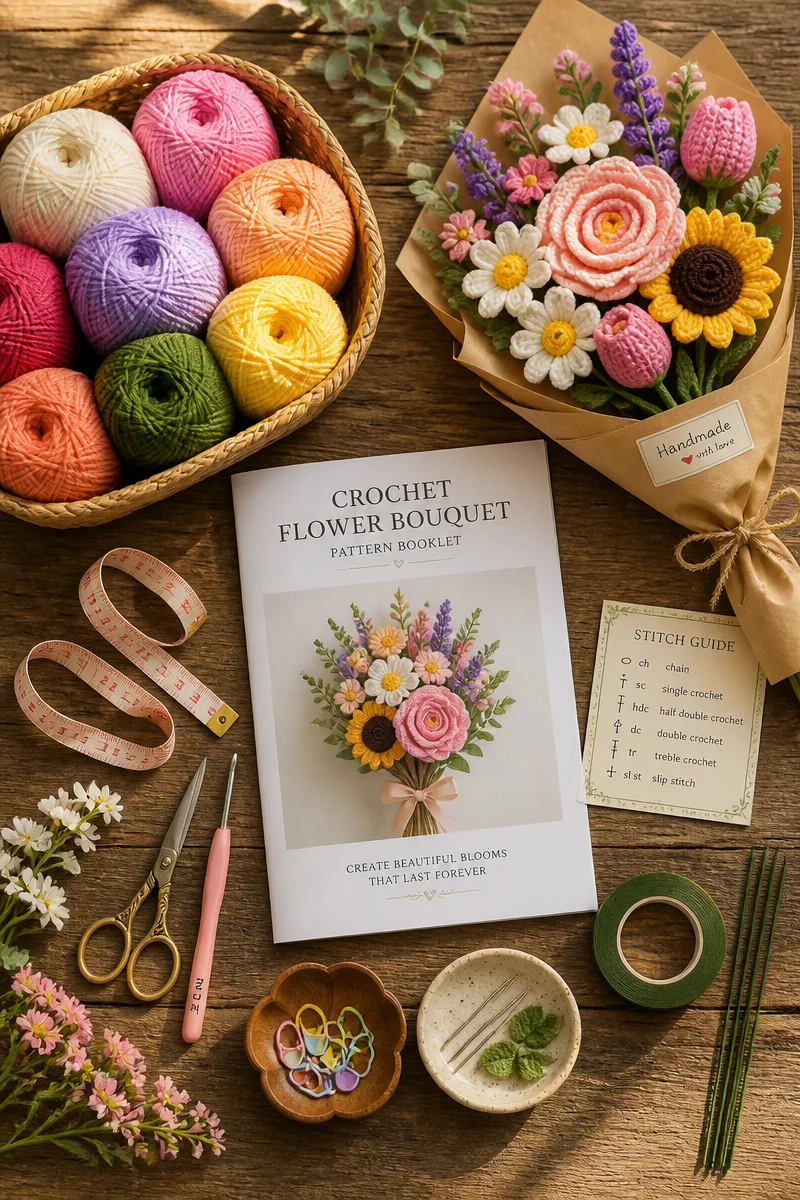 Crochet Peony Flower Free Pattern for a Romantic Bouquet