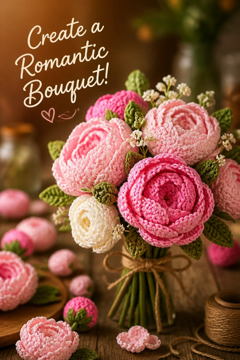 Crochet Peony Flower Free Pattern for a Romantic Bouquet