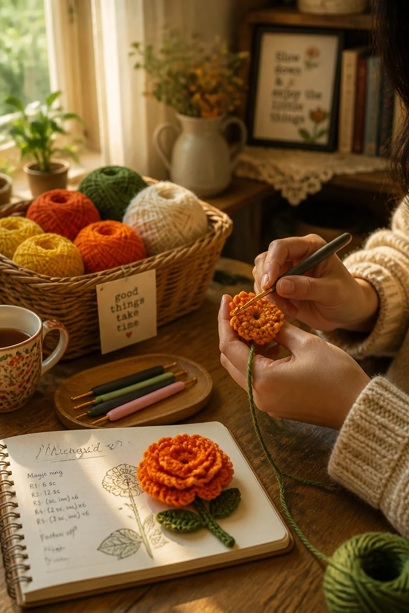 Create a Vibrant Space with Crochet Marigold Flower Free Pattern