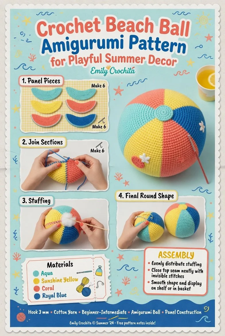 Colorful crochet beach ball amigurumi for summer decor