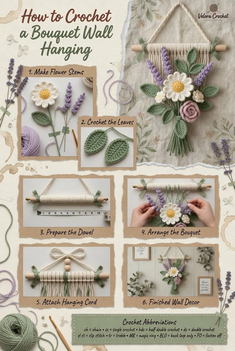 Crochet Bouquet Wall Hanging Pattern for Summer Home Decor
