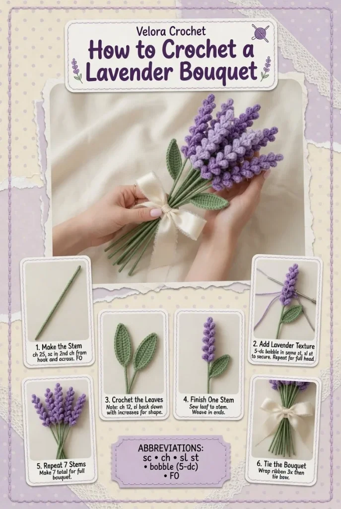Crochet lavender bouquet for summer home decor free pattern
