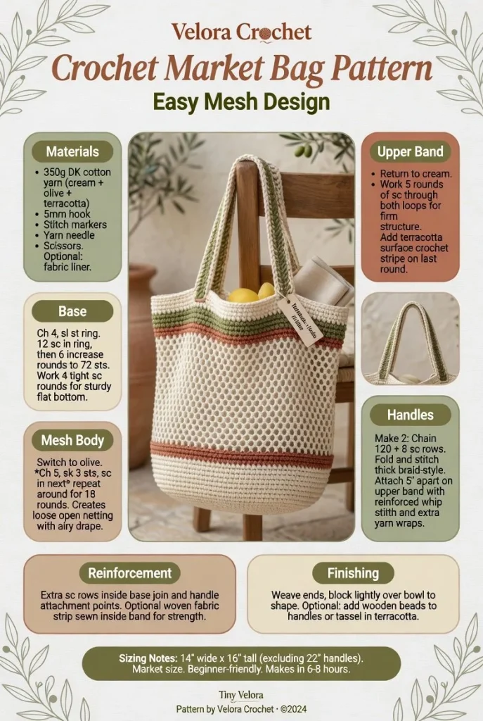 Crochet market bag with an easy mesh design, perfect for eco-friendly shopping.