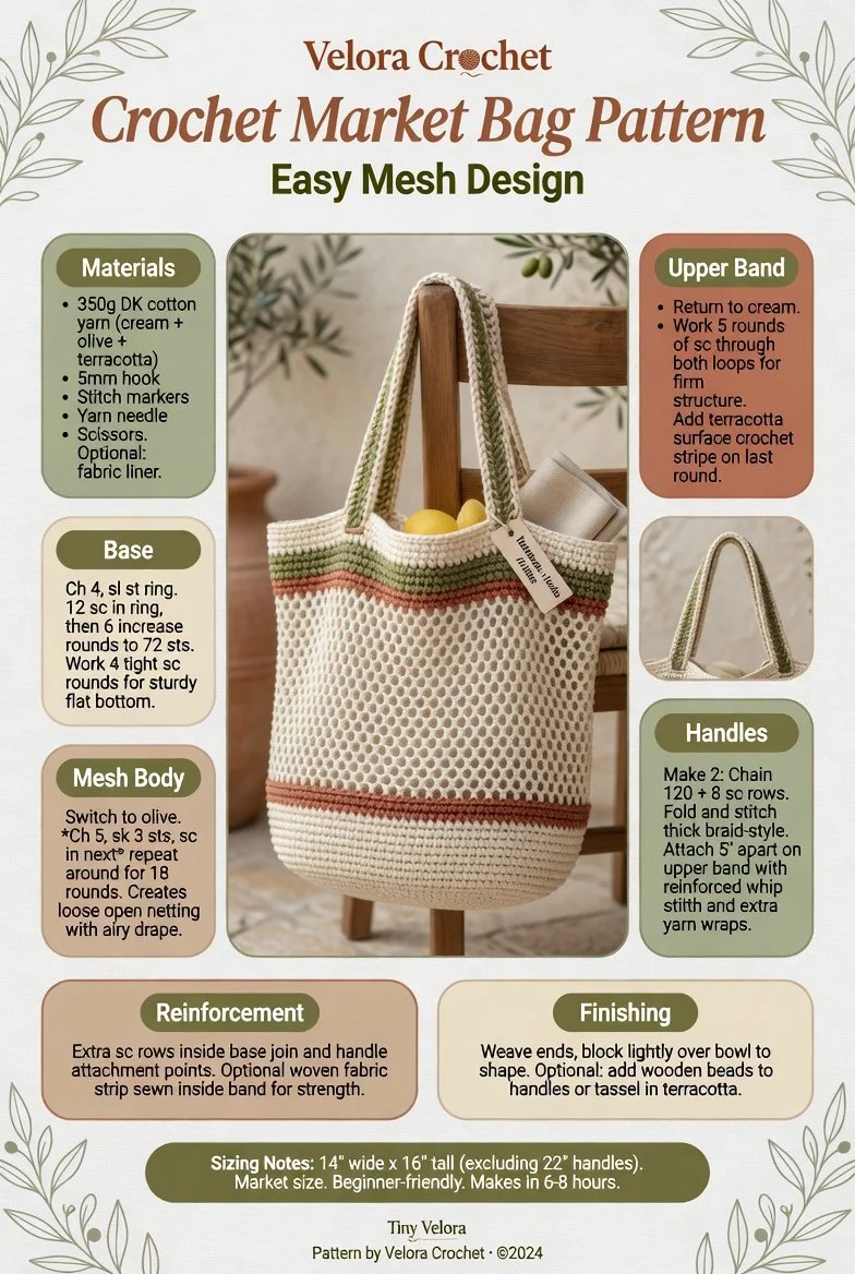 Crochet market bag with an easy mesh design, perfect for eco-friendly shopping.