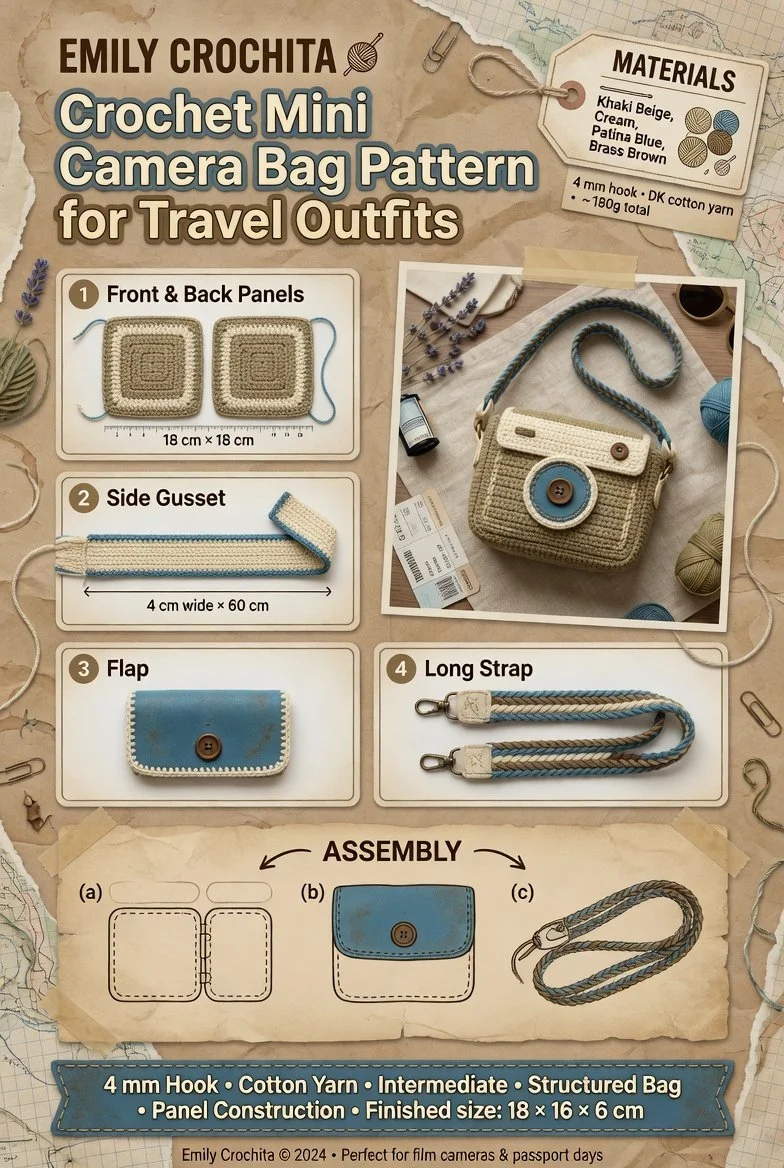 Crochet mini camera bag pattern ideal for travel outfits