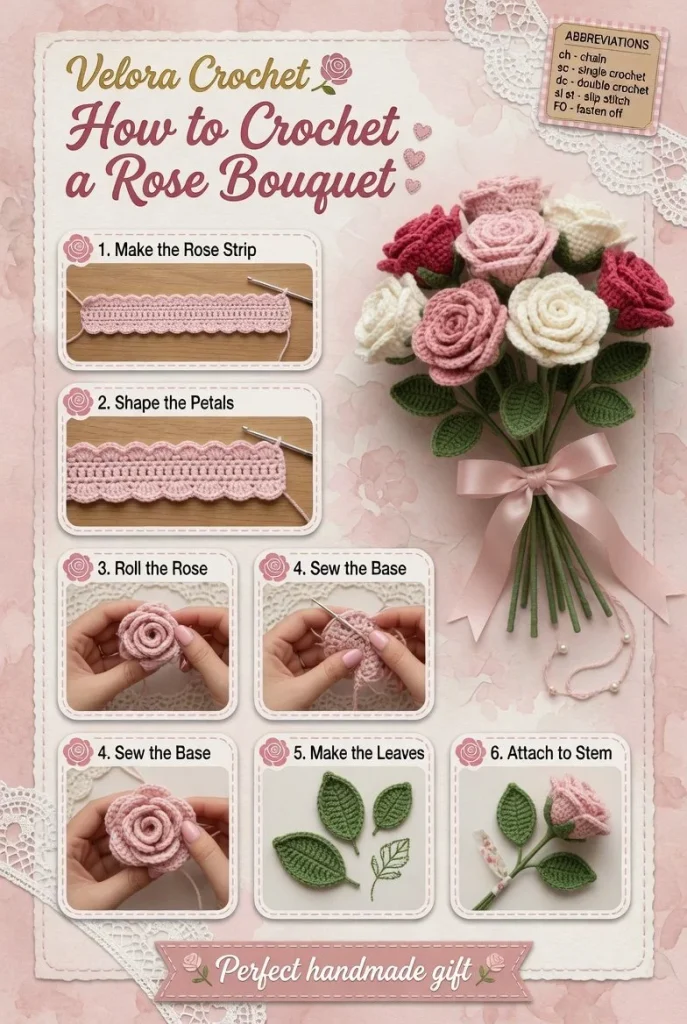 Crochet Rose Bouquet pattern for romantic handmade gifts
