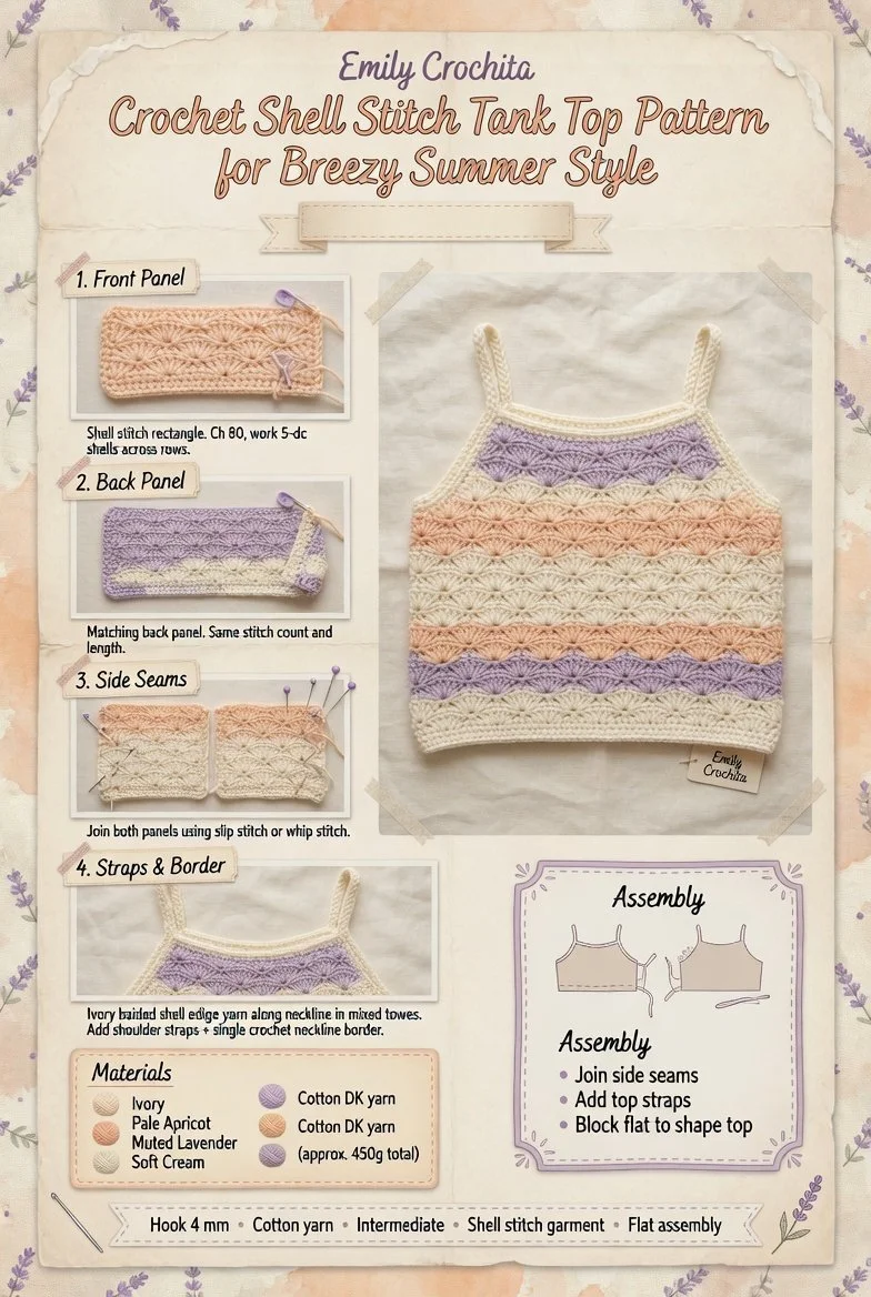 Crochet shell stitch tank top pattern for summer fashion