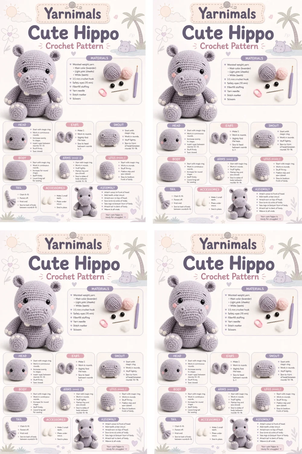 Cute Hippo Crochet Pattern – Round Plush Amigurumi Toy