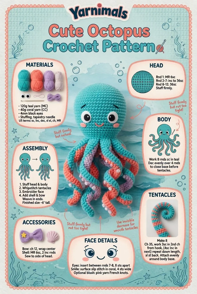 Cute octopus crochet pattern for beginner amigurumi project