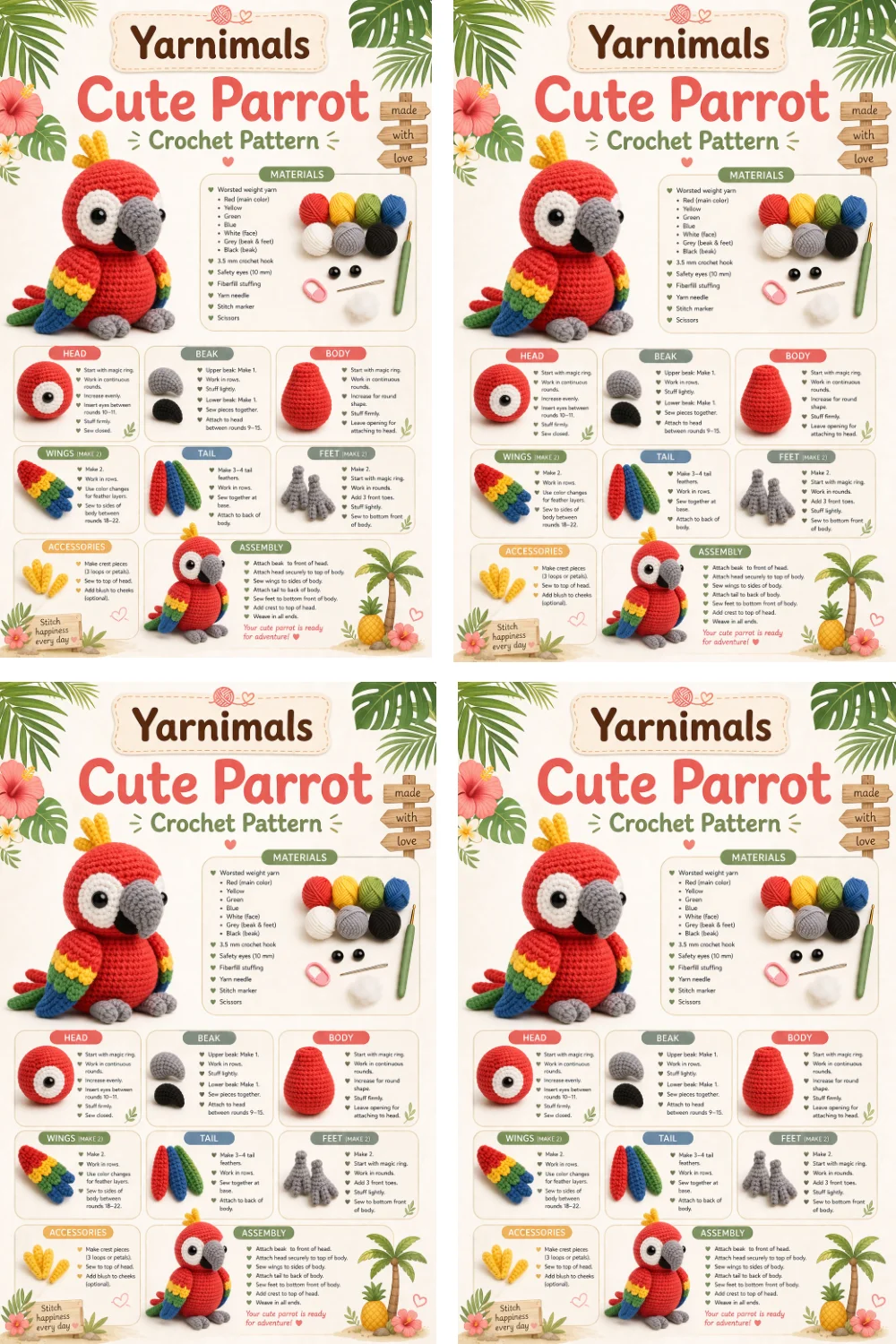 Cute Parrot Crochet Pattern – Colorful Amigurumi Bird