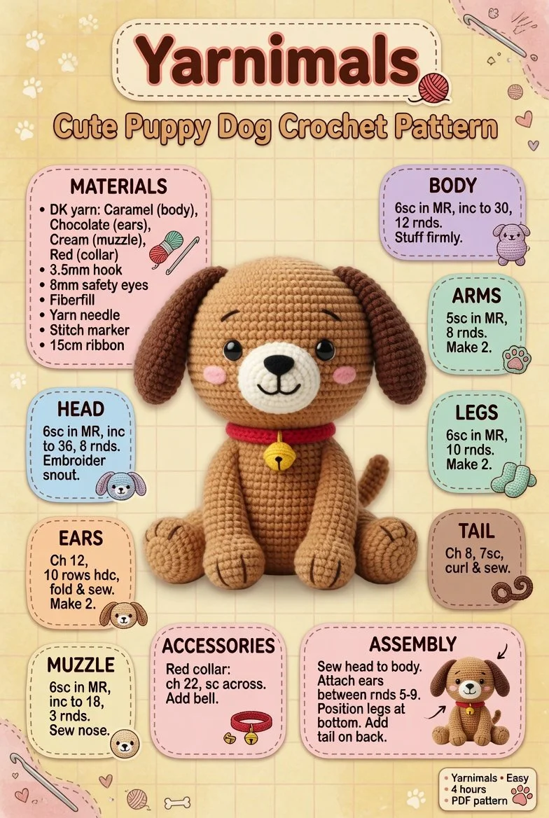 Handmade amigurumi plush crochet puppy dog pattern