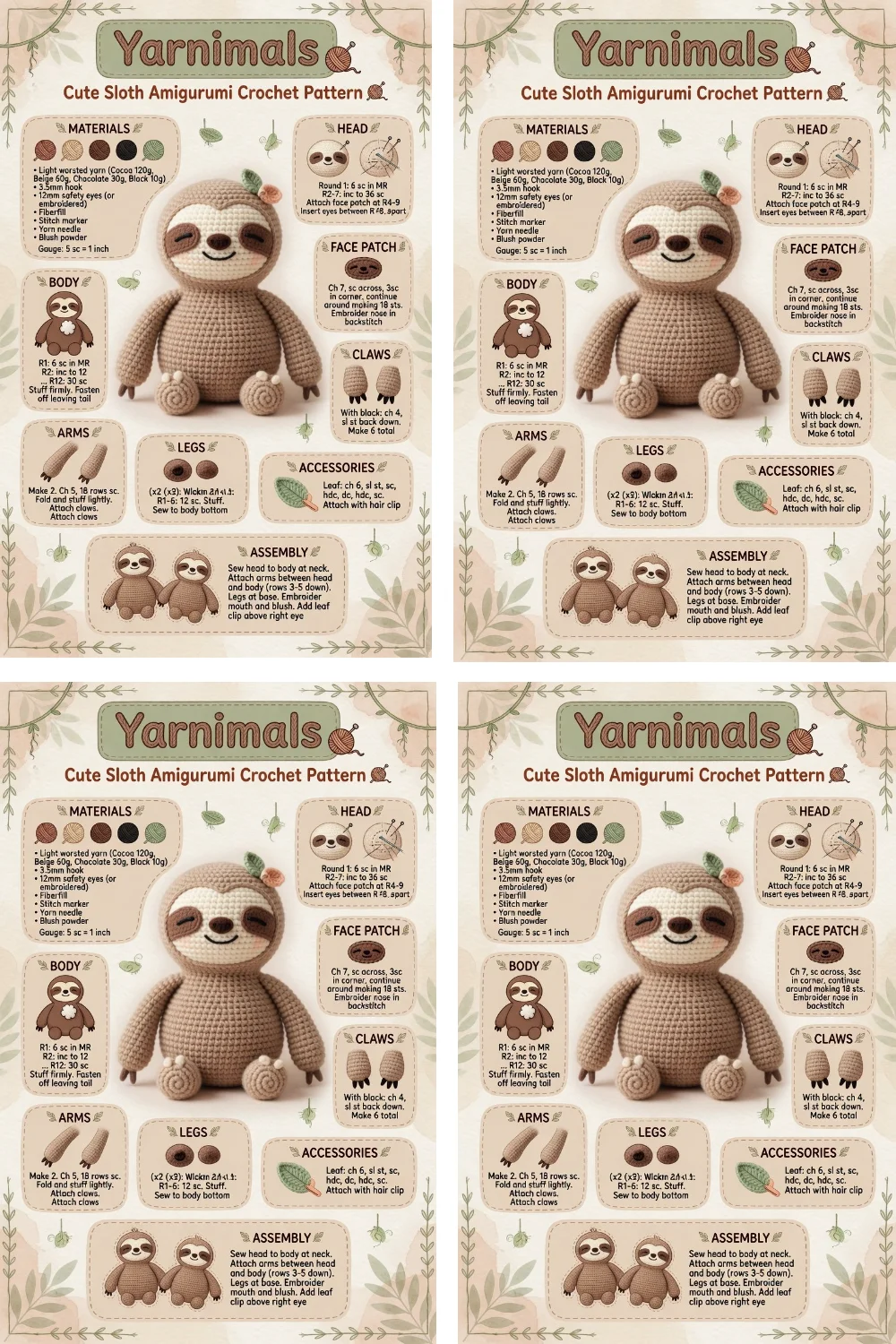 Cute Sloth Amigurumi Crochet Pattern – Slow Animal Plush