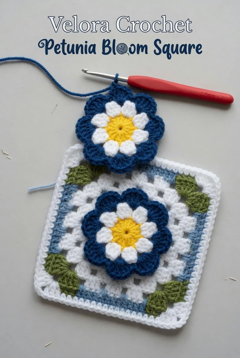 Easy anemone flower granny square crochet pattern for beginners