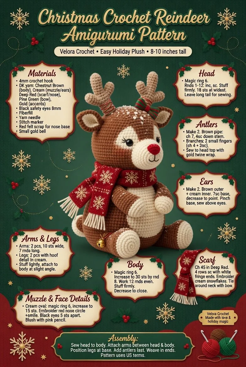 Easy Christmas crochet reindeer amigurumi pattern for beginners