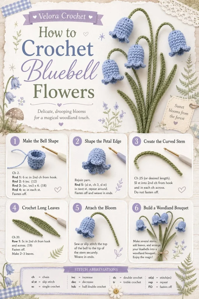 Crochet bluebell flower pattern for a woodland bouquet