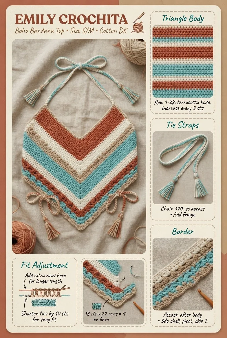 Crochet bandana top pattern for effortless boho summer style