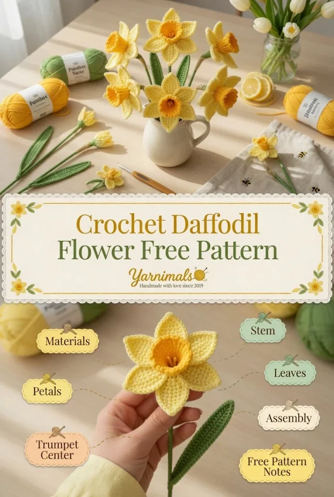 Easy crochet daffodil flower pattern for beginners