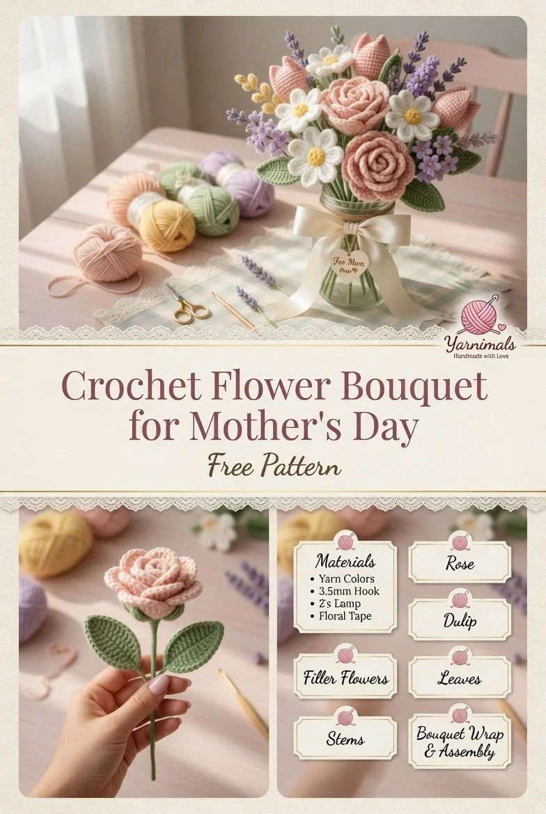 Beginner-friendly crochet flower bouquet tutorial for Mother's Day