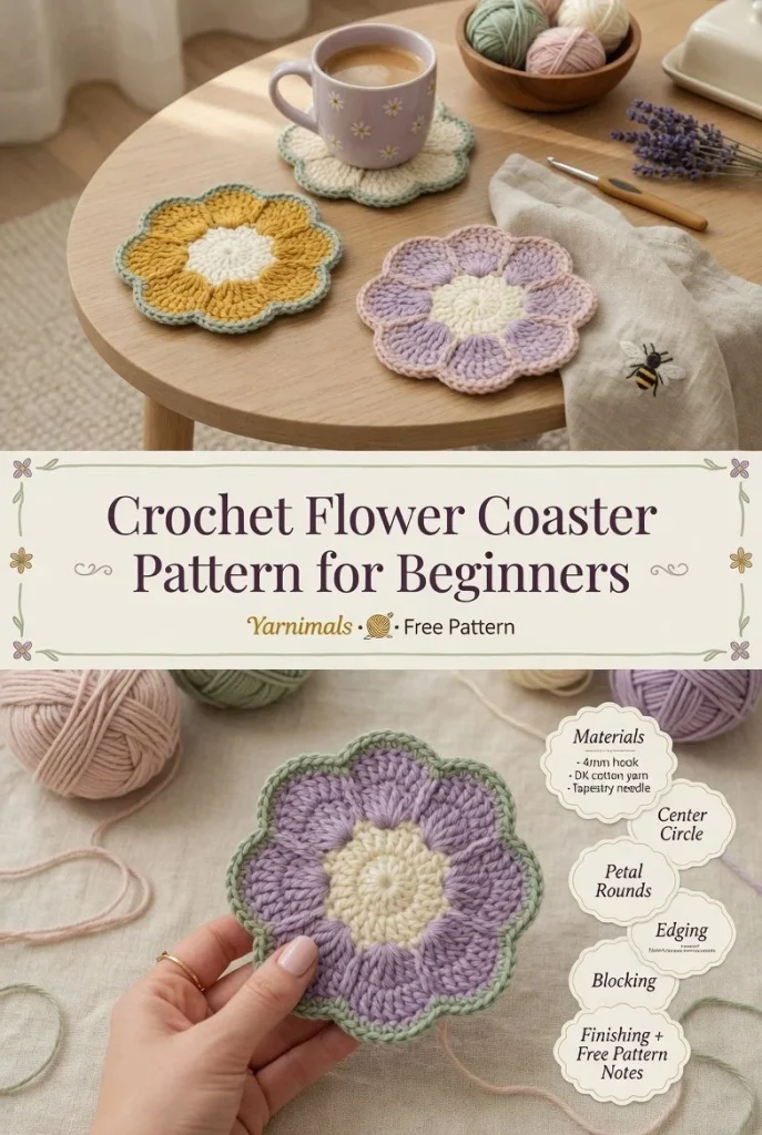 Beginner-friendly crochet flower coaster pattern tutorial
