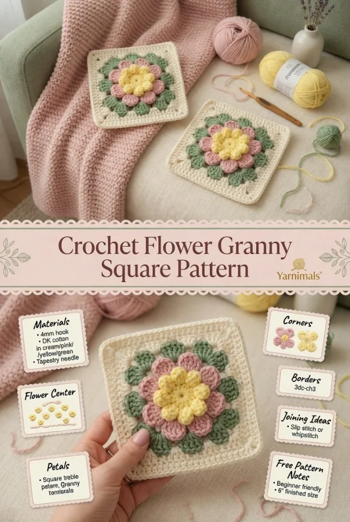 Easy crochet flower granny square pattern for beginners tutorial