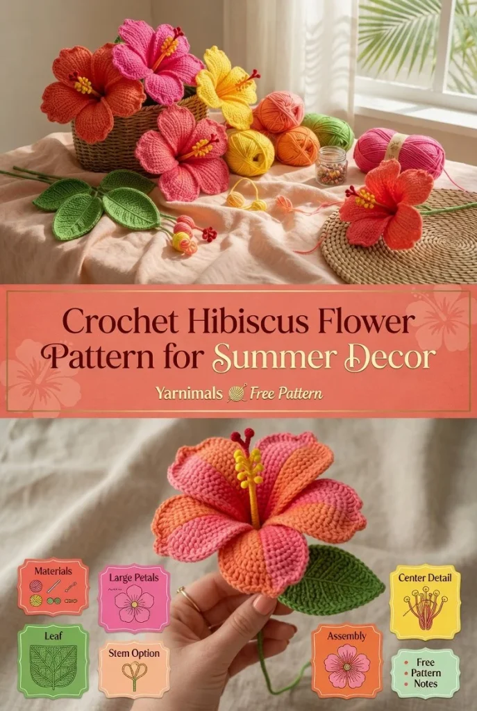 Easy crochet hibiscus flower pattern for summer decor