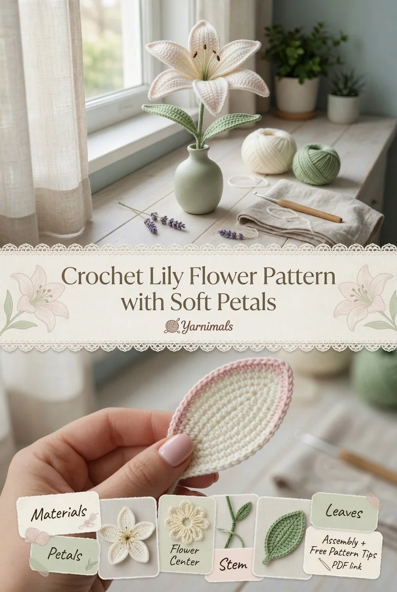 Easy crochet lily flower pattern featuring soft petals and vibrant colors.