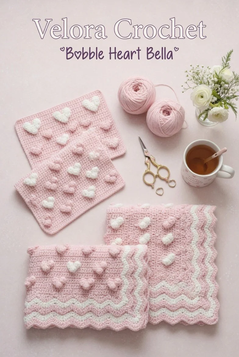 Easy crochet pattern for a pastel heart bobble baby blanket for beginners.