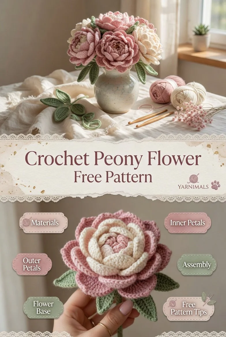 Easy crochet peony flower pattern for beginners