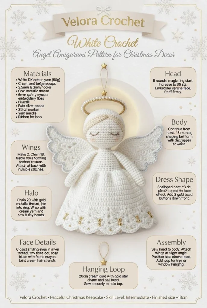 Easy white angel amigurumi crochet pattern for Christmas decor