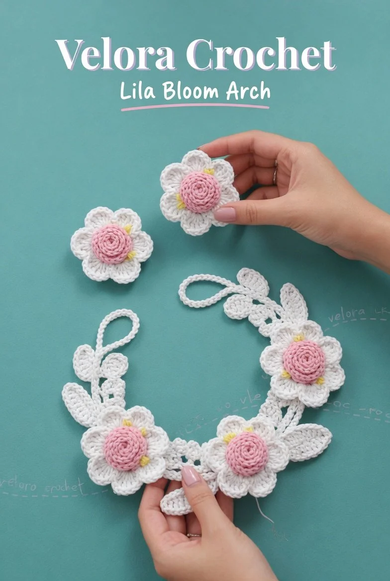 Elegant pink and white 3D rose crochet pattern for crafting