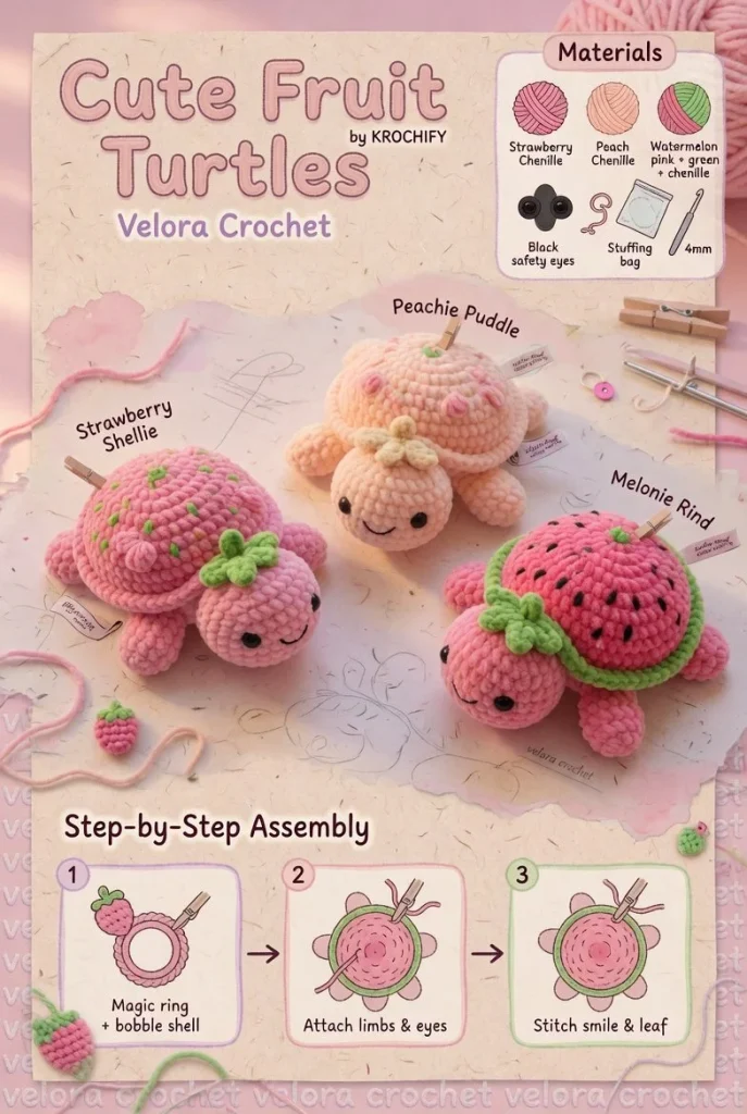 Fruit Turtle Amigurumi Crochet Pattern Set featuring colorful crochet designs.