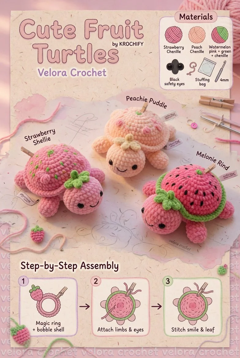 Fruit Turtle Amigurumi Crochet Pattern Set featuring colorful crochet designs.