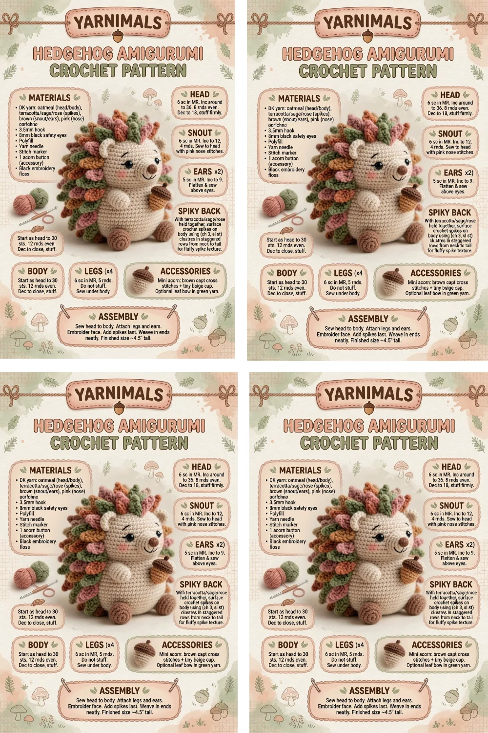 Hedgehog Amigurumi Crochet Pattern – Small Woodland Plush