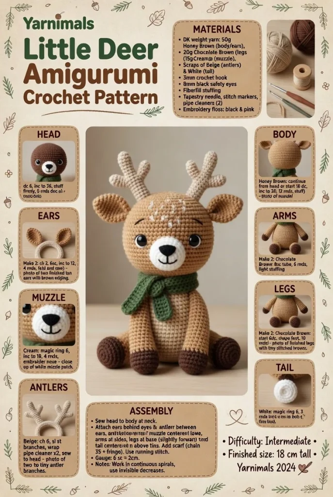 Little deer amigurumi crochet pattern for a forest-themed plush toy