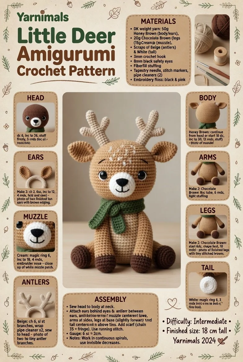 Little deer amigurumi crochet pattern for a forest-themed plush toy