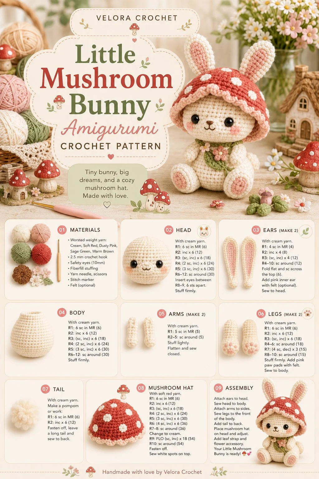 Little Mushroom Bunny amigurumi crochet pattern