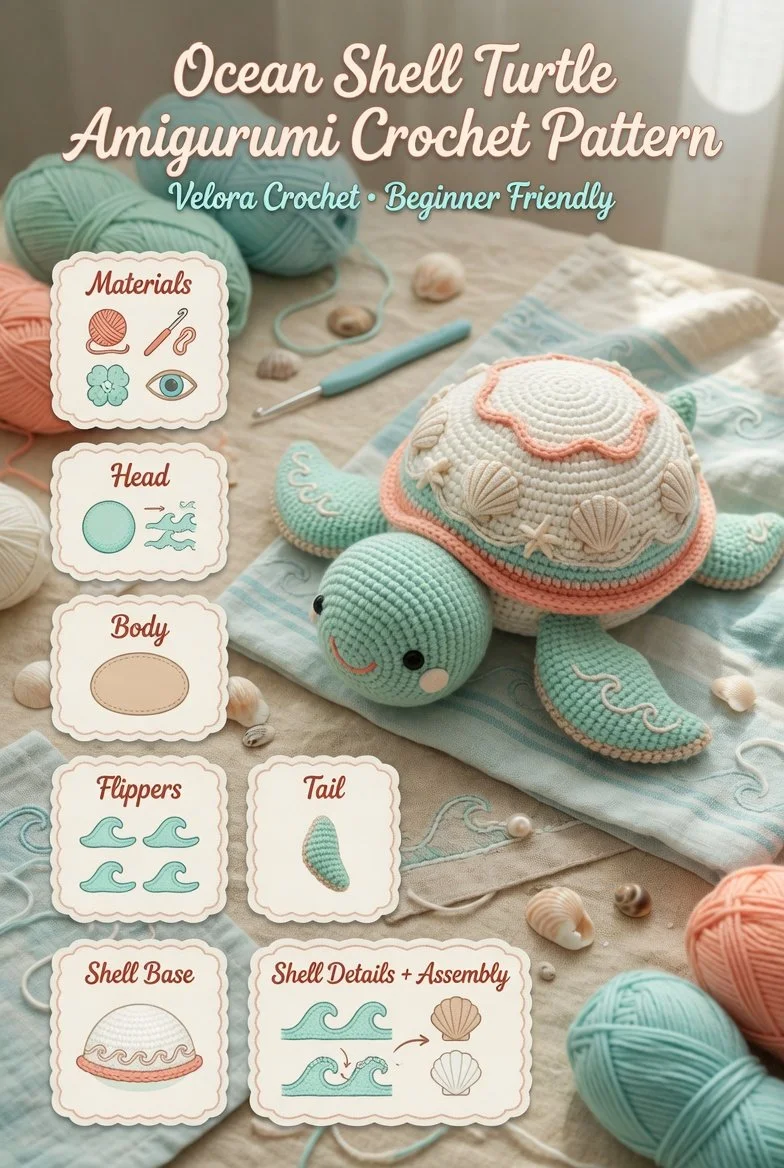 Ocean Shell Turtle Amigurumi crochet pattern for a charming handmade decoration