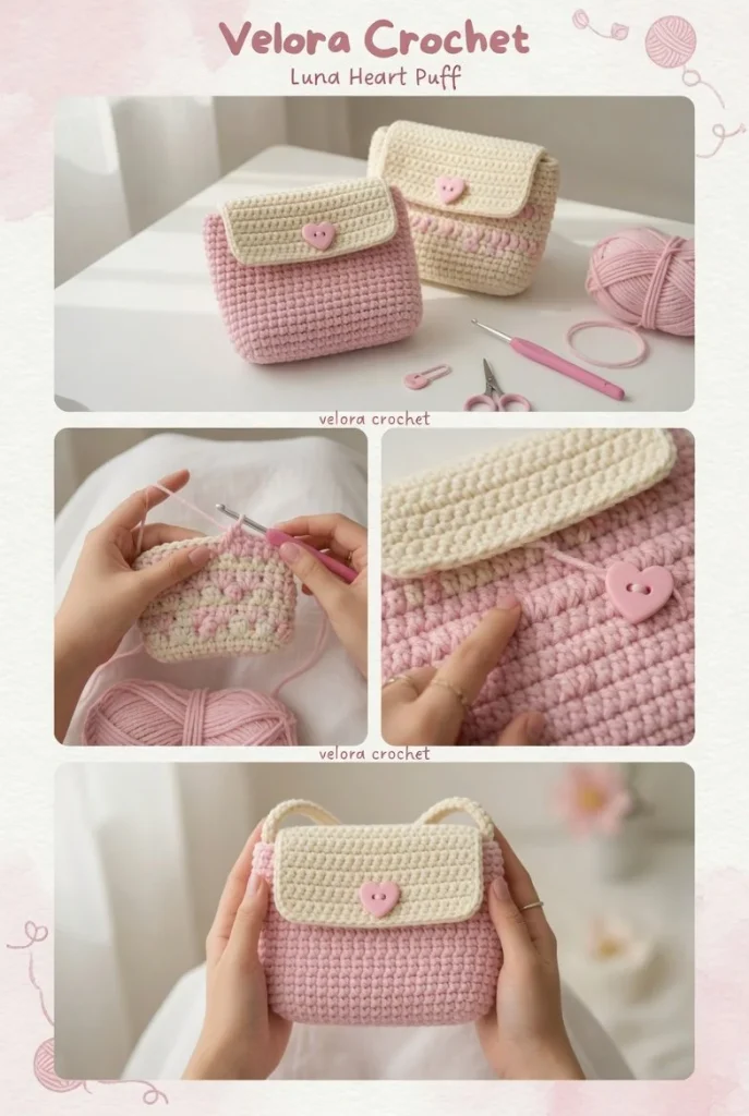 Pastel heart button crochet purse pattern for stylish accessory making