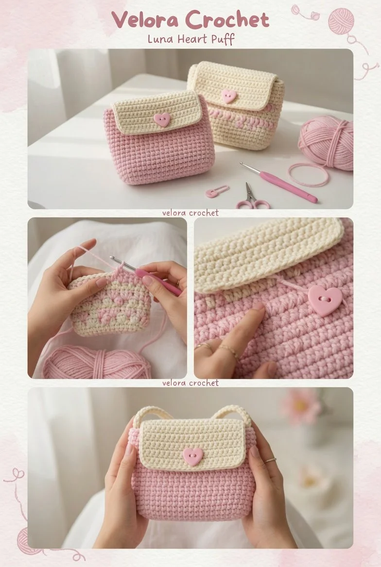 Pastel heart button crochet purse pattern for stylish accessory making