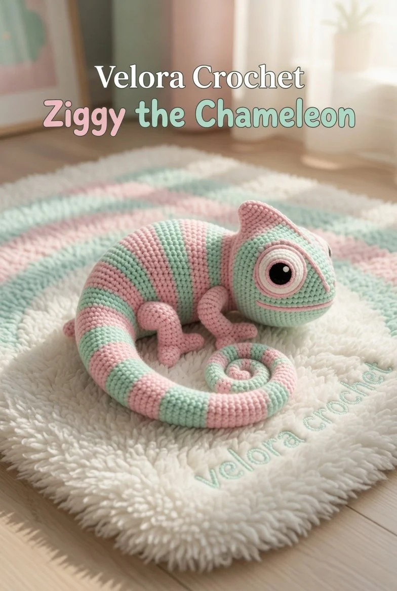 Pastel striped chameleon amigurumi crochet pattern tutorial