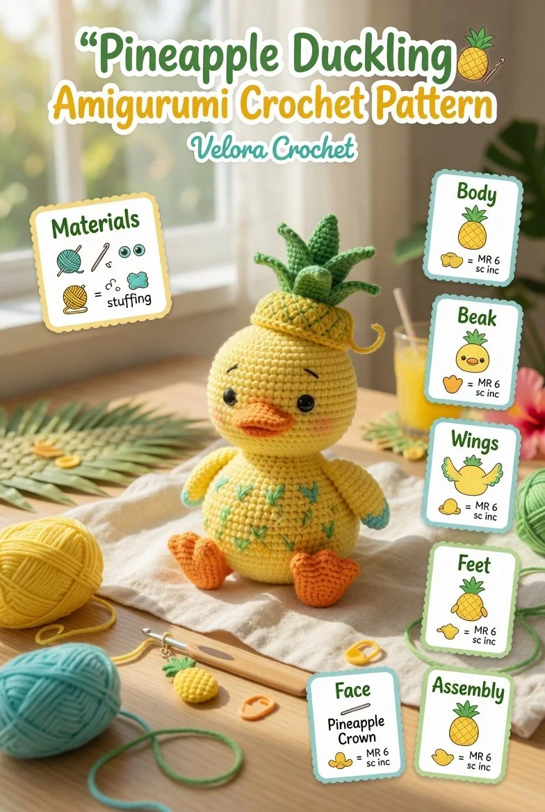 Pineapple Duckling Amigurumi Crochet Pattern - Cute and colorful design
