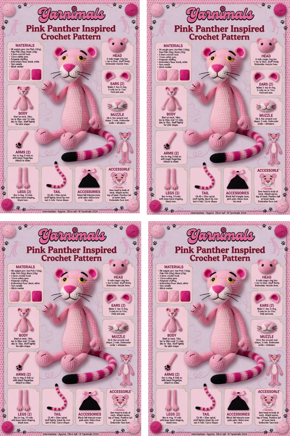 Pink Panther Inspired Crochet Pattern for a Cute Amigurumi Plush