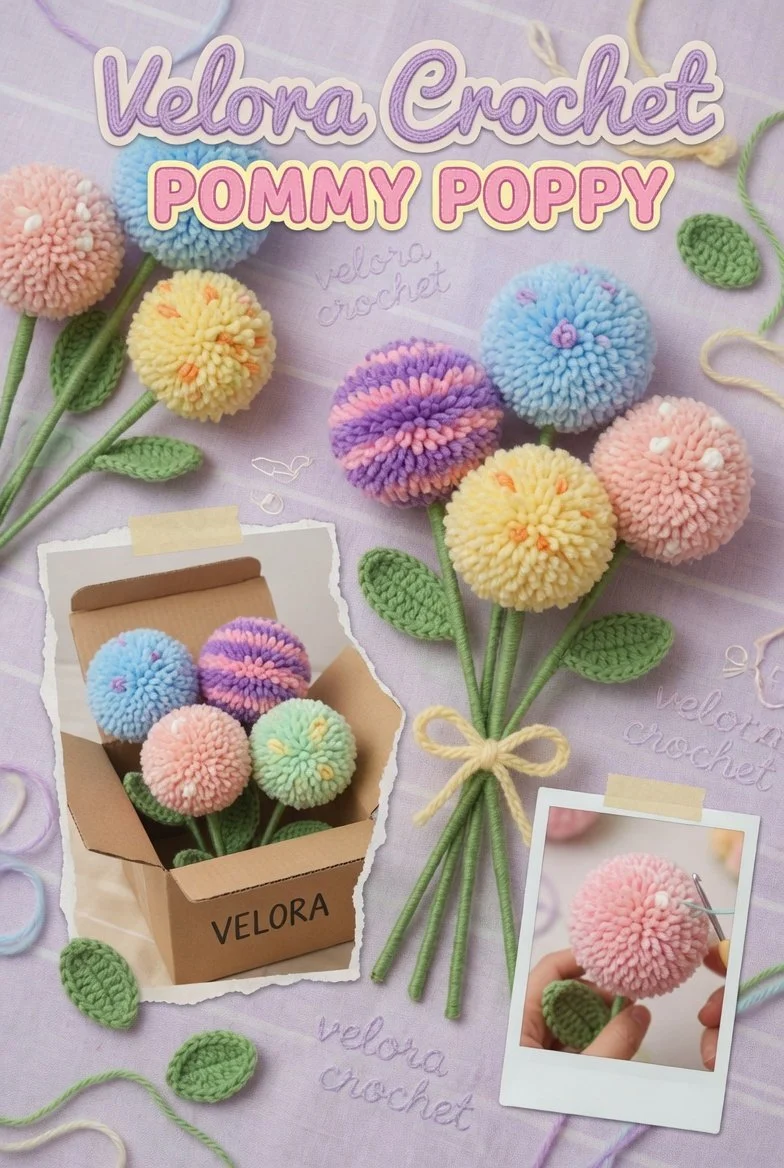 Plush Pompon Flower Crochet Pattern for colorful bouquets