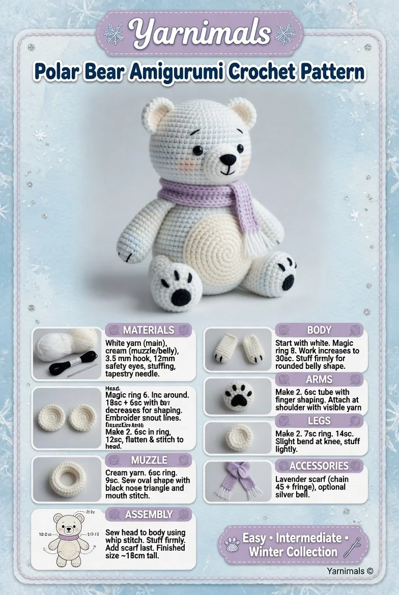 Handmade polar bear amigurumi winter plush toy crochet pattern